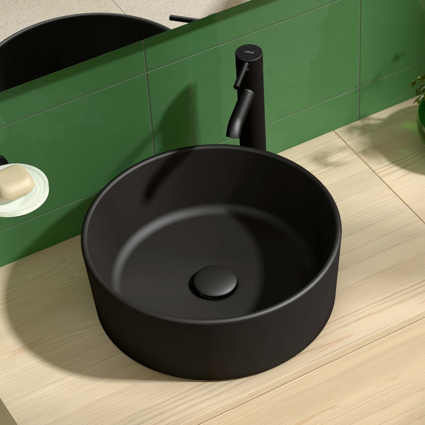 JIKA H8184207161121 - Lavandino da appoggio CUBITO diametro 40 cm ceramiche/opaco nero