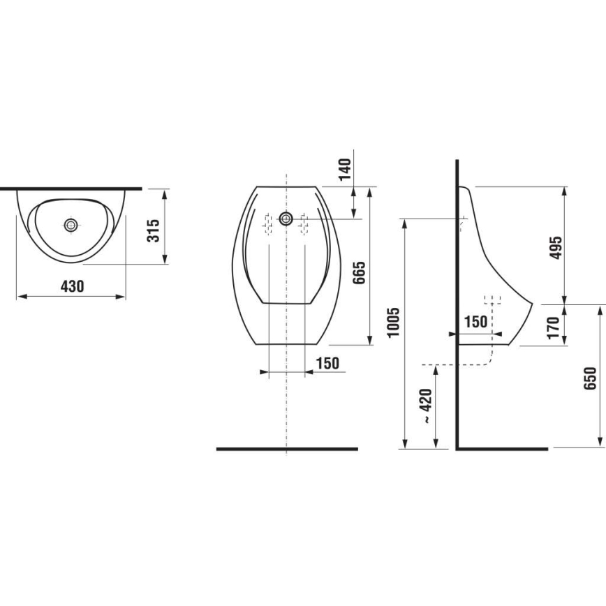 JIKA H8411010004871 - Urinale con sensore DOMINO 24V, alimentazione posteriore, scarico posteriore, ceramica/bianco