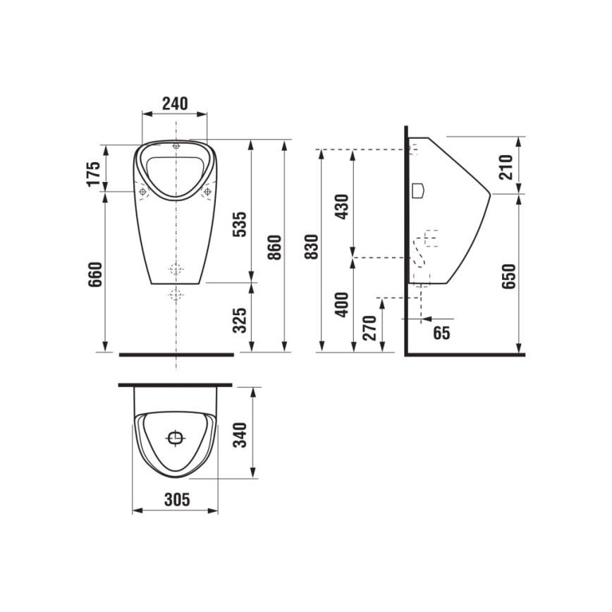 JIKA H8430600000001 - Orinatoio GOLEM ingresso interno, scarico posteriore ceramiche/bianco