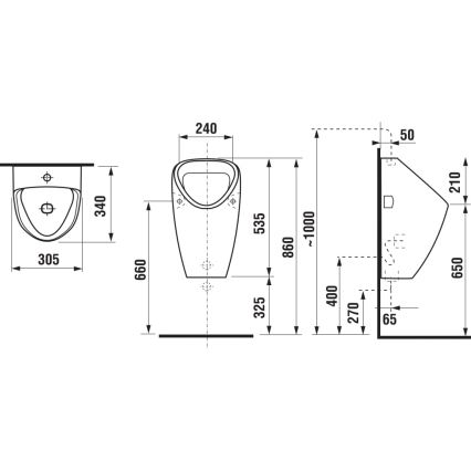 JIKA H8430610000001 - Urinoir GOLEM, arrivée d'eau intérieure, évacuation arrière, céramique/blanc