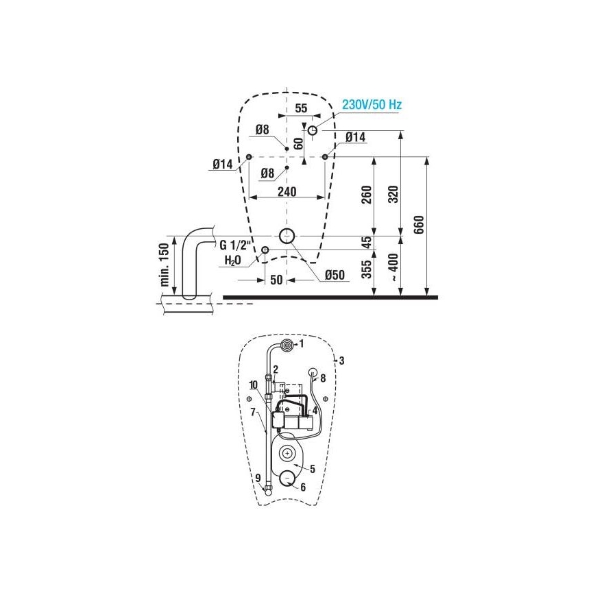 JIKA H8430700000001 - Orinatoio GOLEM ingresso interno, scarico posteriore ceramiche/bianco