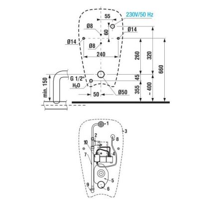 JIKA H8430700004901 - Orinatoio con sensore GOLEM 230V ingresso interno, scarico posteriore ceramiche/bianco