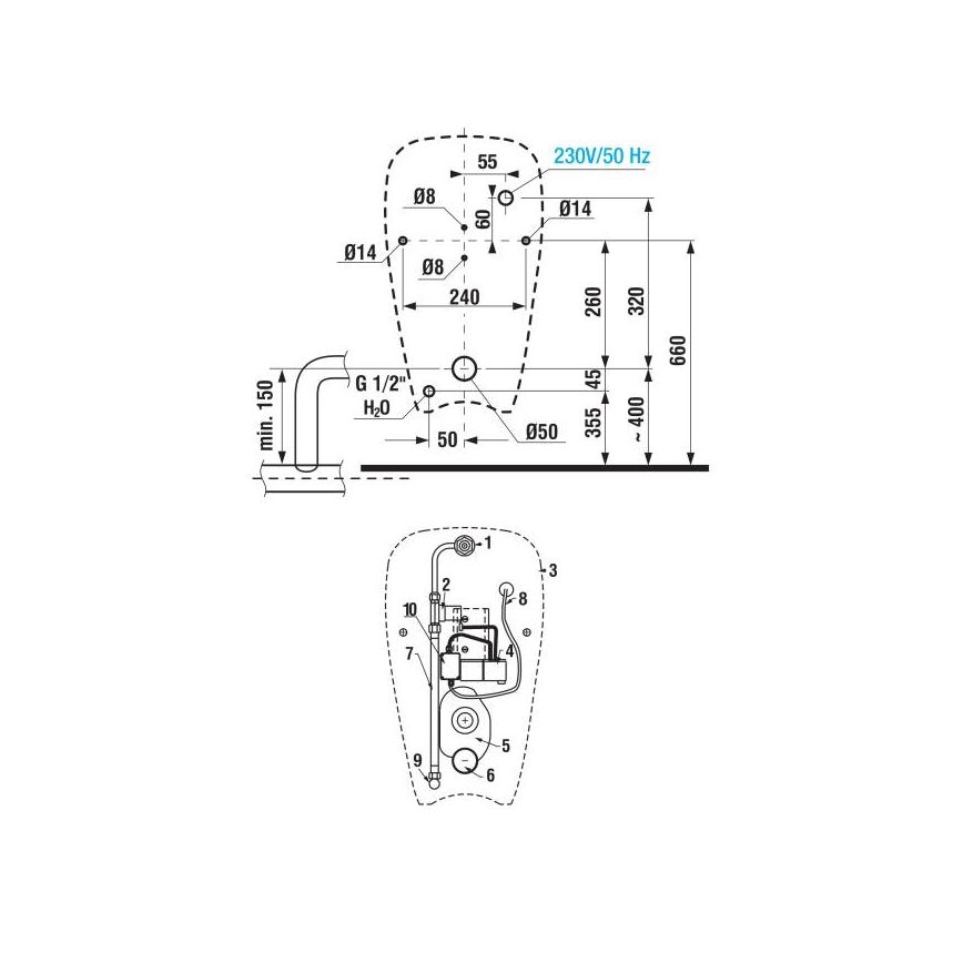 JIKA H8430700004901 - Orinatoio con sensore GOLEM 230V ingresso interno, scarico posteriore ceramiche/bianco