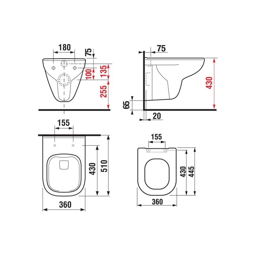 JIKA H8666140000001 - Cuvette WC suspendue DEEP en céramique, blanche + abattant WC SoftClose DEEP en duroplast, blanc