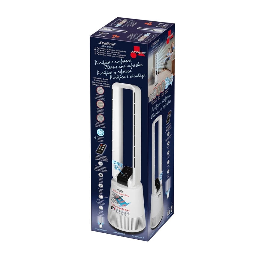 JOHNSON - Ventilatore con purificatore d'aria e filtro HEPA ARIA PURA 90W/230V bianco + telecomando