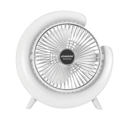 JOHNSON - Ventilatore da tavolo ricaricabile LED RGB multicolore LED/5W/3,7V 1200 mAh diametro 14 cm bianco