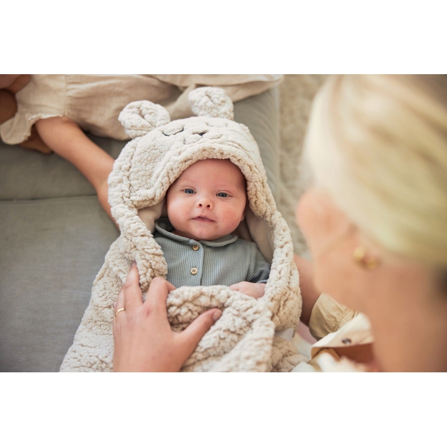Jollein - Coperta Swaddle in pile Coniglietto 100x105 cm Torrone