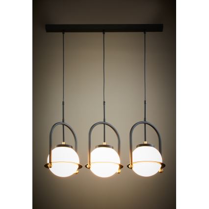 Jupiter 1916 - Lampada a sospensione con cavo ROSSO 3xE27/15W/230V nero