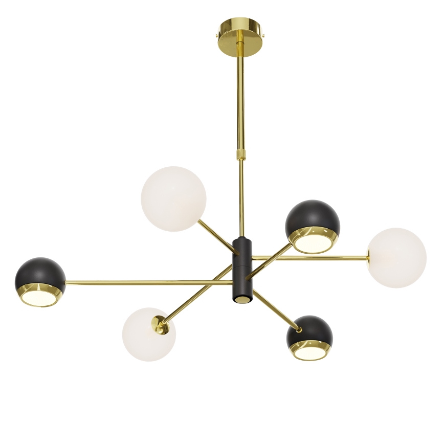 Jupiter 1965 - Pendelleuchte mit Stange MOKA 3xGU10/10W/230V + 3xG9/10W/230V gold/schwarz/weiß