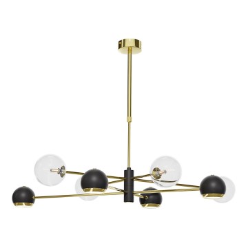 Jupiter 1973 - Lustre sur tige MOKA 4xGU10/10W/230V + 4xG9/10W/230V doré/noir/transparent