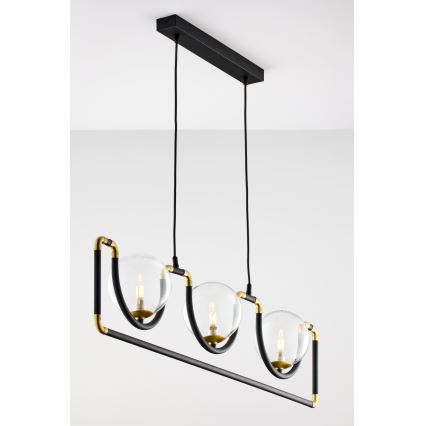 Jupiter 1990 - Lampadario a sospensione con filo HANZA 3xG9/10W/230V nero/oro