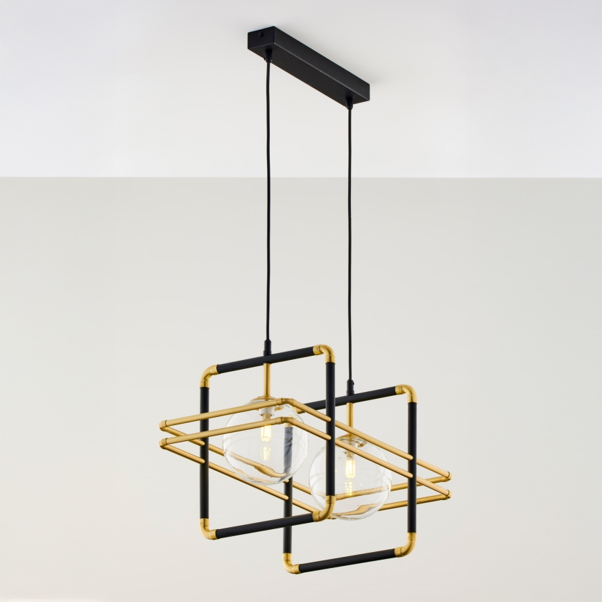 Jupiter 2029 - Lampadario a sospensione con filo FIORI 2xG9/10W/230V nero/oro/limpido