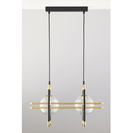 Jupiter 2029 - Lampadario a sospensione con filo FIORI 2xG9/10W/230V nero/oro/limpido