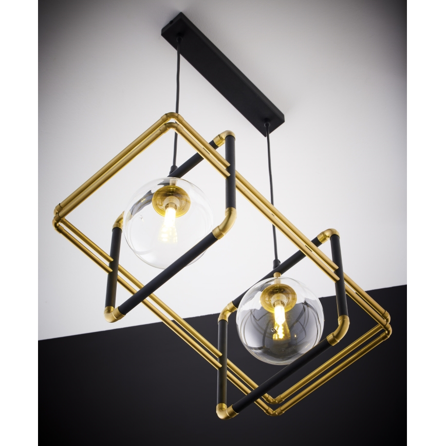 Jupiter 2029 - Lampadario a sospensione con filo FIORI 2xG9/10W/230V nero/oro/limpido