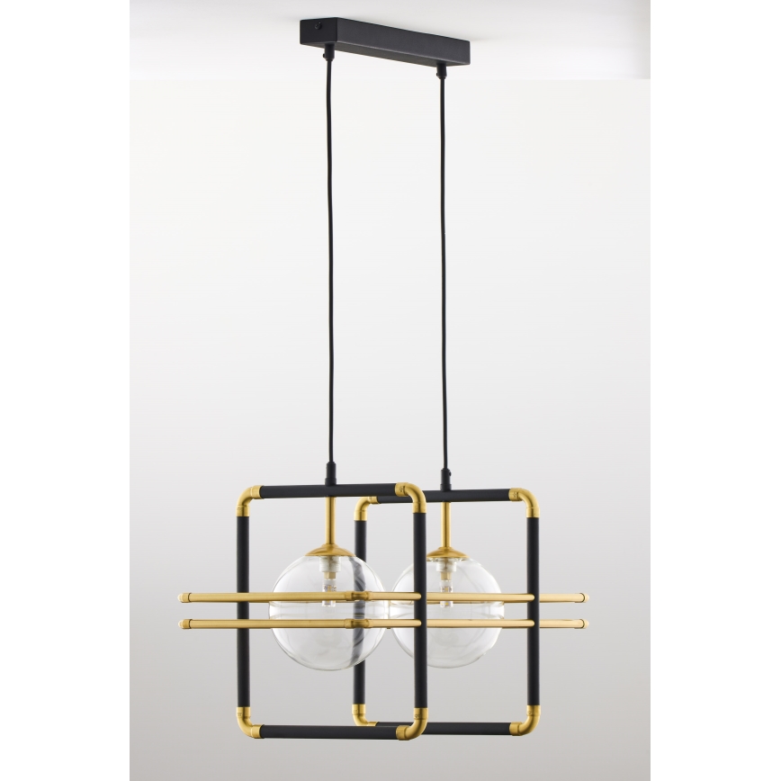 Jupiter 2029 - Lampadario a sospensione con filo FIORI 2xG9/10W/230V nero/oro/limpido