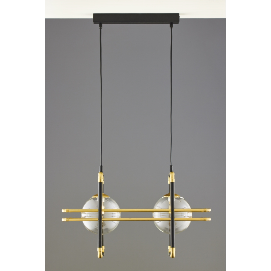 Jupiter 2029 - Lampadario a sospensione con filo FIORI 2xG9/10W/230V nero/oro/limpido