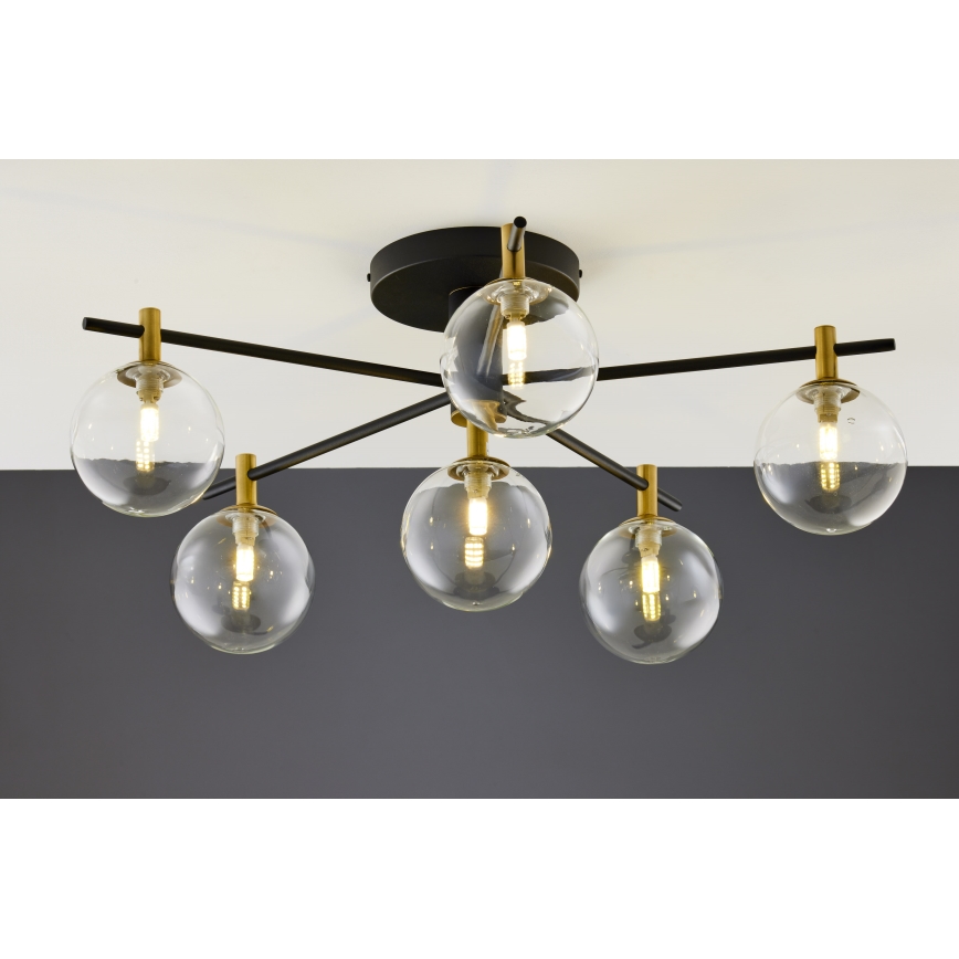 Jupiter 2036 - Lampadario a plafone FIGARO 6xG9/10W/230V nero/oro/beige/limpido