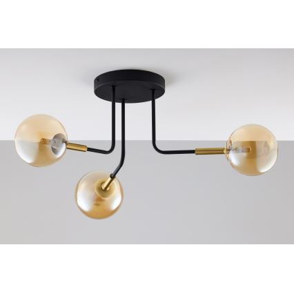 Jupiter 2037 - Lampadario a sospensione con supporto rigido BURANO 3xG9/10W/230V nero/oro/beige