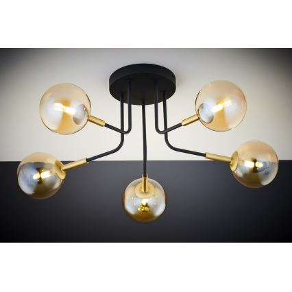 Jupiter 2038 - Deckenleuchte an Stange BURANO 5xG9/10W/230V schwarz/golden/beige