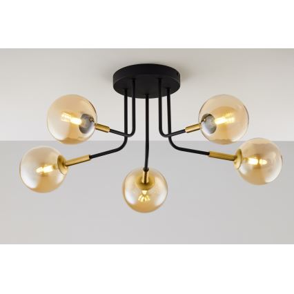 Jupiter 2038 - Deckenleuchte an Stange BURANO 5xG9/10W/230V schwarz/golden/beige
