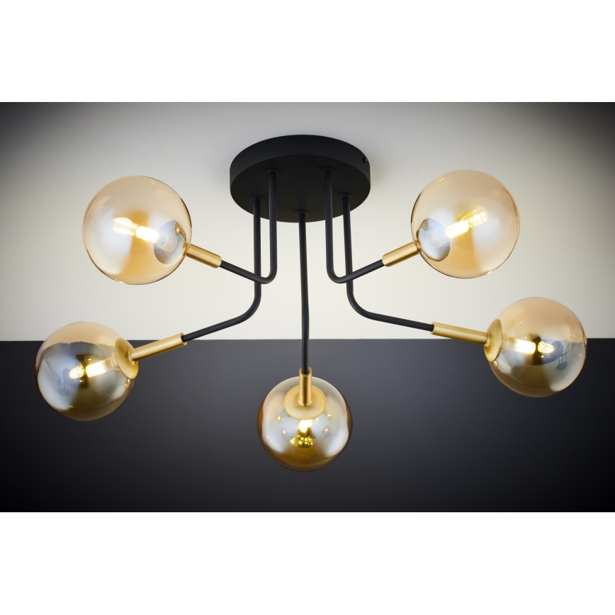 Jupiter 2038 - Lampadario a sospensione con supporto rigido BURANO 5xG9/10W/230V nero/oro/beige