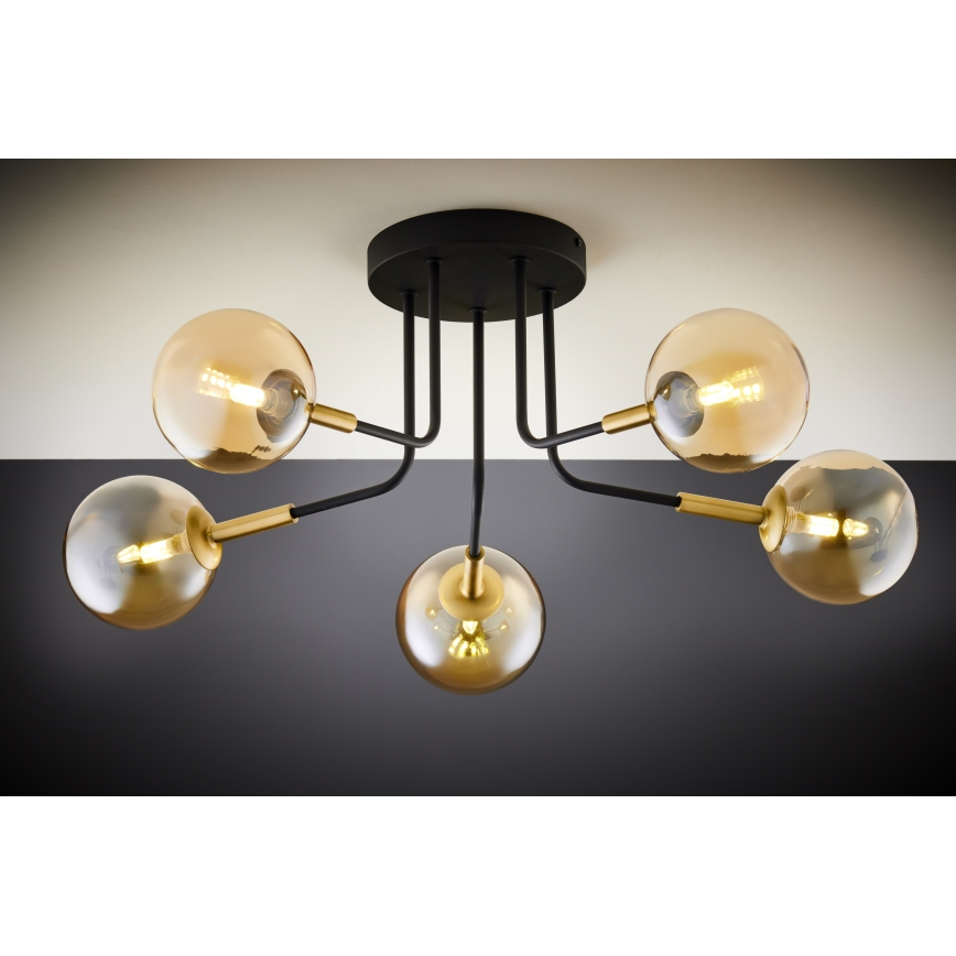 Jupiter 2038 - Lampadario a sospensione con supporto rigido BURANO 5xG9/10W/230V nero/oro/beige