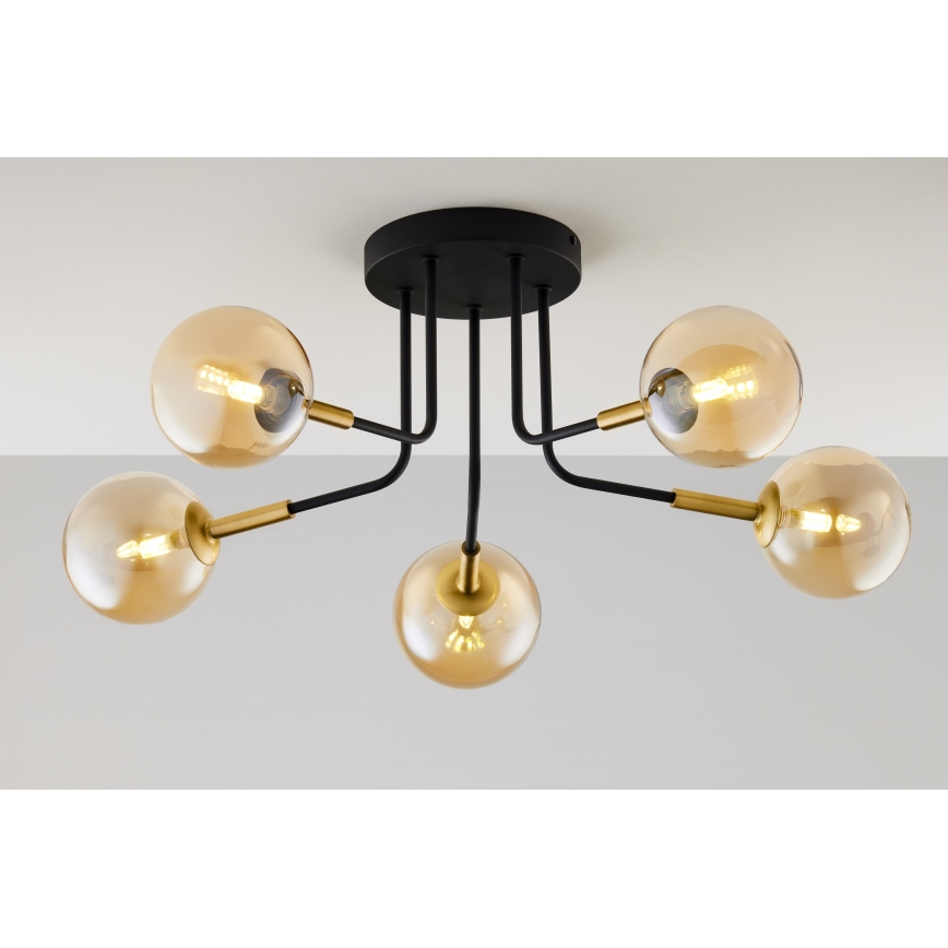 Jupiter 2038 - Lampadario a sospensione con supporto rigido BURANO 5xG9/10W/230V nero/oro/beige