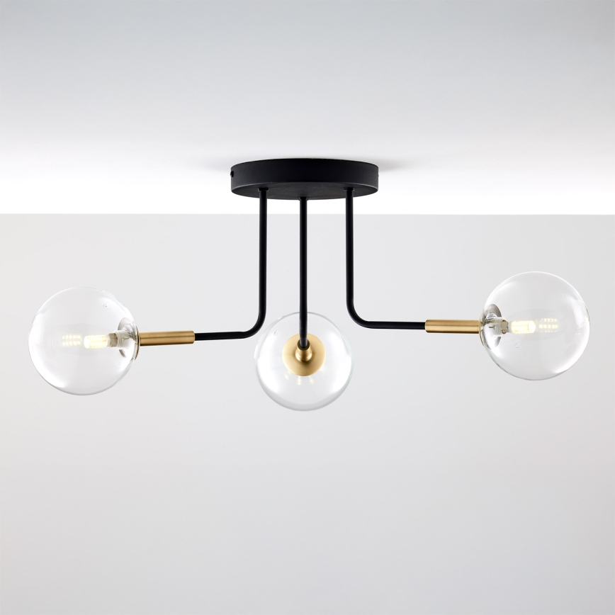 Jupiter 2039 - Lampadario a sospensione con supporto rigido BURANO 3xG9/10W/230V nero/oro/limpido