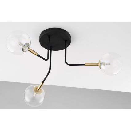 Jupiter 2039 - Lampadario a sospensione con supporto rigido BURANO 3xG9/10W/230V nero/oro/limpido