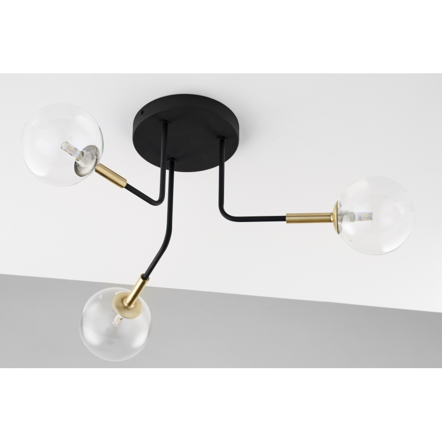 Jupiter 2039 - Lampadario a sospensione con supporto rigido BURANO 3xG9/10W/230V nero/oro/limpido