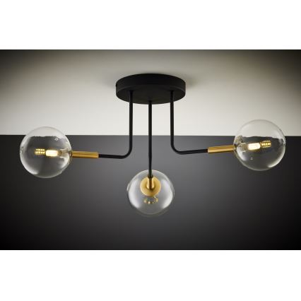 Jupiter 2039 - Lampadario a sospensione con supporto rigido BURANO 3xG9/10W/230V nero/oro/limpido