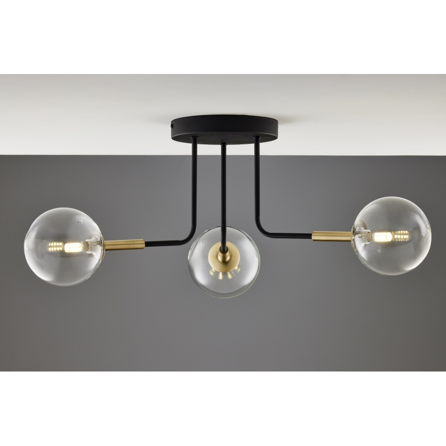 Jupiter 2039 - Lampadario a sospensione con supporto rigido BURANO 3xG9/10W/230V nero/oro/limpido