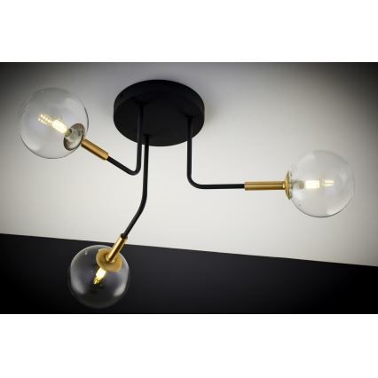 Jupiter 2039 - Lampadario a sospensione con supporto rigido BURANO 3xG9/10W/230V nero/oro/limpido