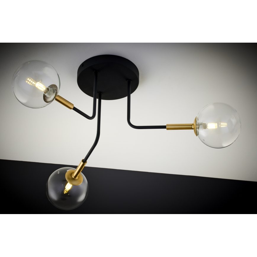 Jupiter 2039 - Lampadario a sospensione con supporto rigido BURANO 3xG9/10W/230V nero/oro/limpido