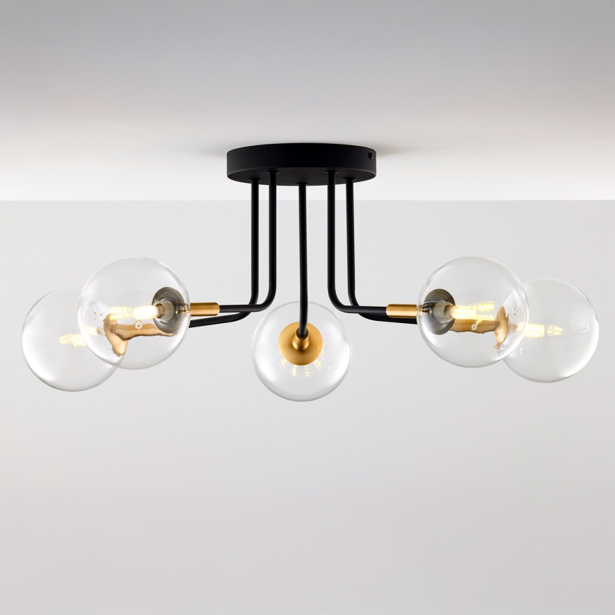 Jupiter 2040 - Lampadario a sospensione con supporto rigido BURANO 5xG9/10W/230V nero/oro/limpido