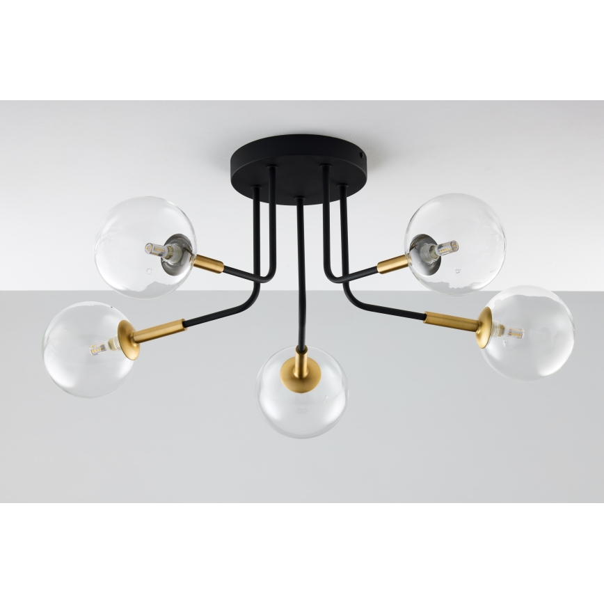 Jupiter 2040 - Lampadario a sospensione con supporto rigido BURANO 5xG9/10W/230V nero/oro/limpido