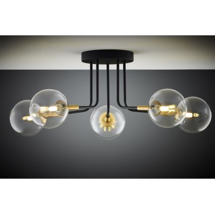 Jupiter 2040 - Lampadario a sospensione con supporto rigido BURANO 5xG9/10W/230V nero/oro/limpido