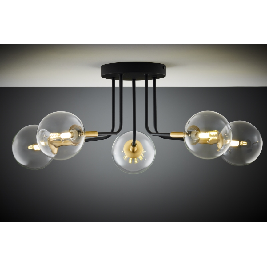 Jupiter 2040 - Lampadario a sospensione con supporto rigido BURANO 5xG9/10W/230V nero/oro/limpido