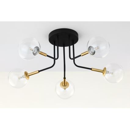 Jupiter 2040 - Lampadario a sospensione con supporto rigido BURANO 5xG9/10W/230V nero/oro/limpido