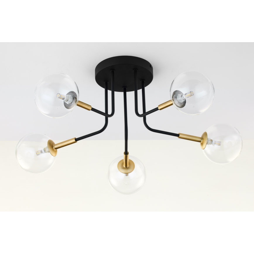 Jupiter 2040 - Lampadario a sospensione con supporto rigido BURANO 5xG9/10W/230V nero/oro/limpido