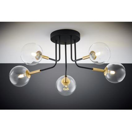 Jupiter 2040 - Lampadario a sospensione con supporto rigido BURANO 5xG9/10W/230V nero/oro/limpido