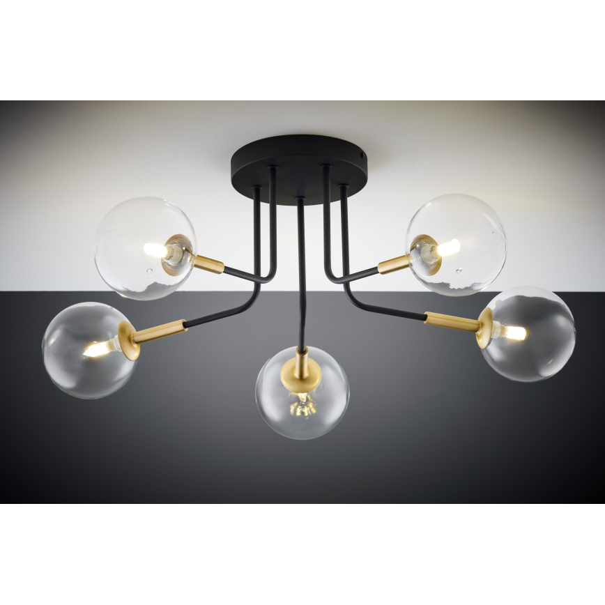 Jupiter 2040 - Lampadario a sospensione con supporto rigido BURANO 5xG9/10W/230V nero/oro/limpido