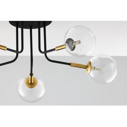 Jupiter 2040 - Lampadario a sospensione con supporto rigido BURANO 5xG9/10W/230V nero/oro/limpido