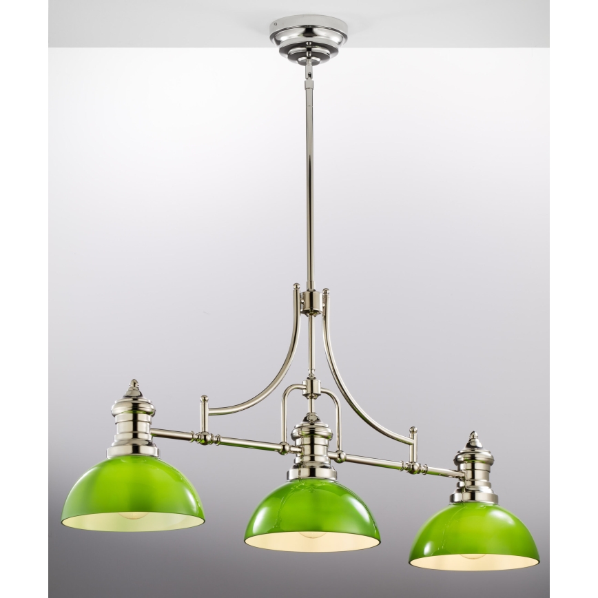 Jupiter 2072 - Lampadario su asta PLATINO 3xE27/15W/230V verde/cromo lucido