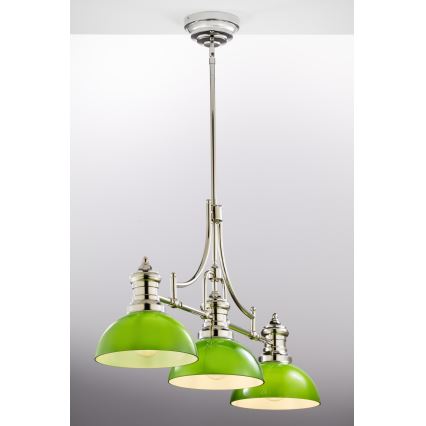 Jupiter 2072 - Lustre sur tige PLATINO 3xE27/15W/230V vert/chrome brillant