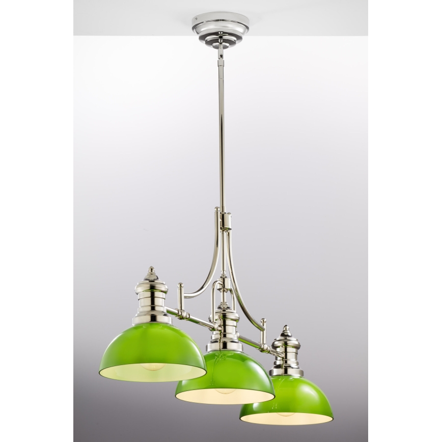 Jupiter 2072 - Lustre sur tige PLATINO 3xE27/15W/230V vert/chrome brillant