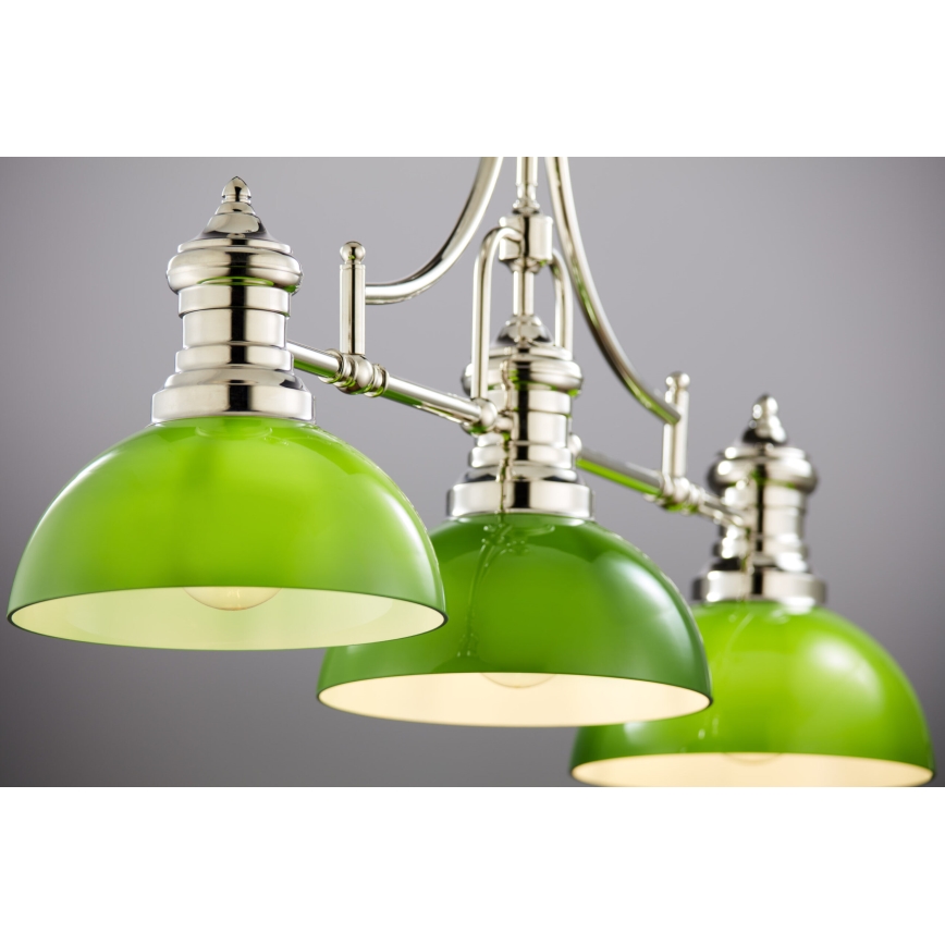 Jupiter 2072 - Lustre sur tige PLATINO 3xE27/15W/230V vert/chrome brillant