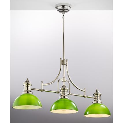 Jupiter 2072 - Pendelleuchte an Stange PLATINO 3xE27/15W/230V grün/glänzender Chrom