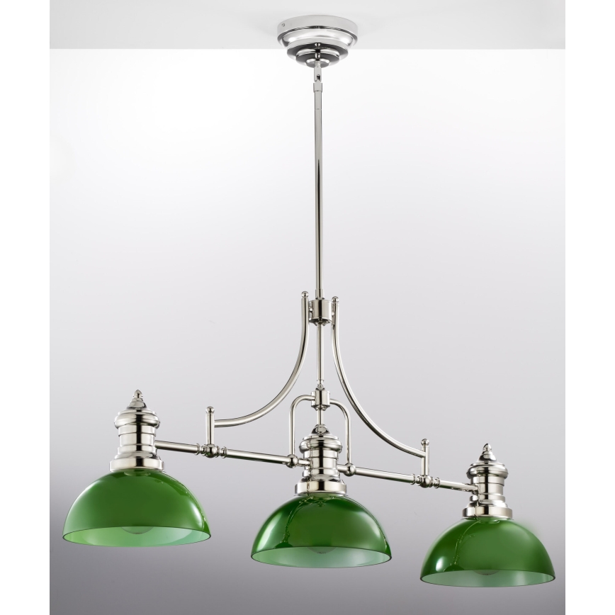 Jupiter 2072 - Pendelleuchte an Stange PLATINO 3xE27/15W/230V grün/glänzender Chrom