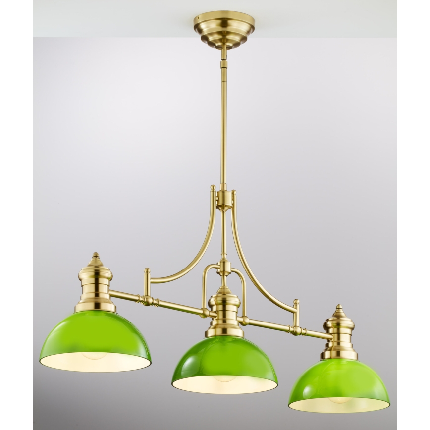 Jupiter 2074 - Lampadario su asta PLATINO 3xE27/15W/230V verde/oro